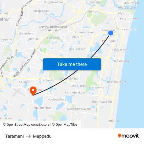 Taramani to Mappedu map