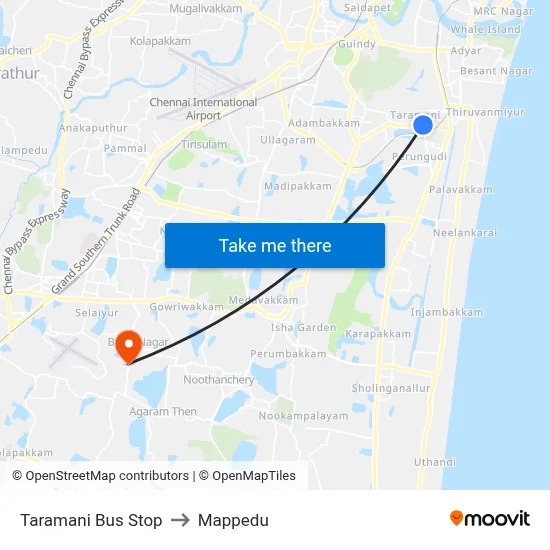 Taramani Bus Stop to Mappedu map