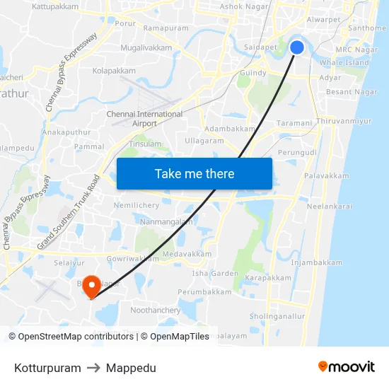 Kotturpuram to Mappedu map