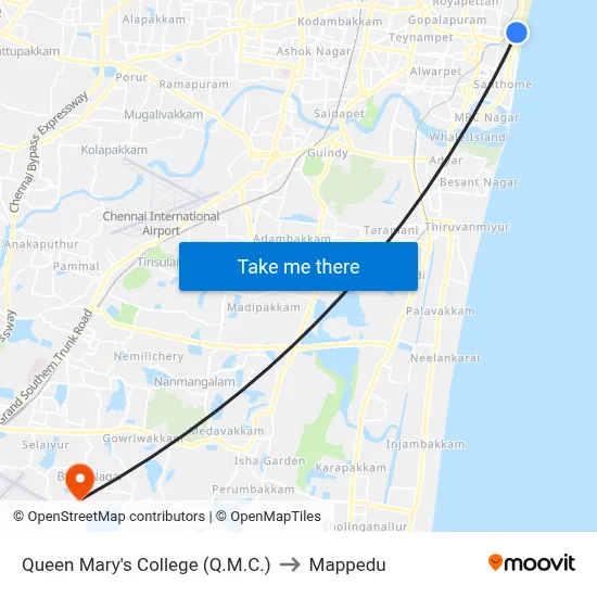 Queen Mary's College (Q.M.C.) to Mappedu map
