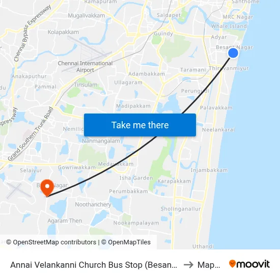 Annai Velankanni Church Bus Stop (Besant Nagar Church) to Mappedu map