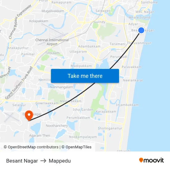 Besant Nagar to Mappedu map
