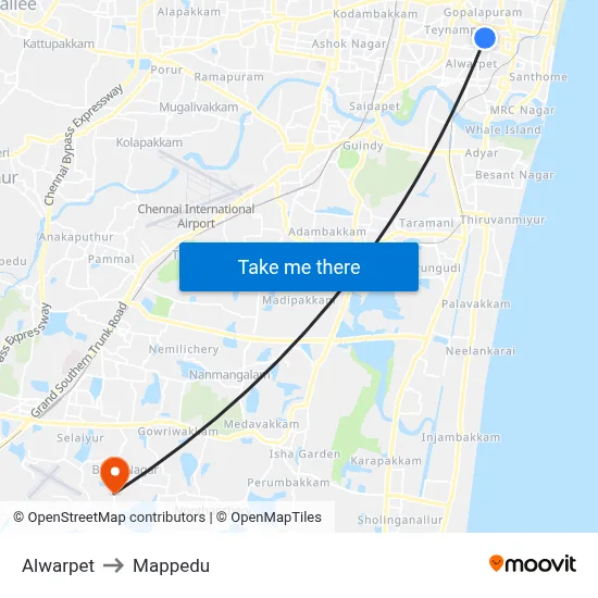 Alwarpet to Mappedu map