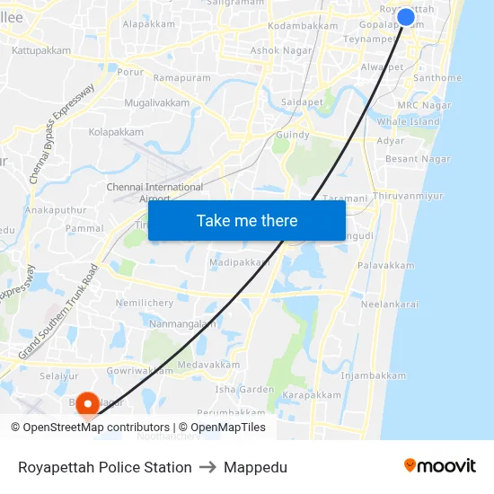 Royapettah Police Station to Mappedu map