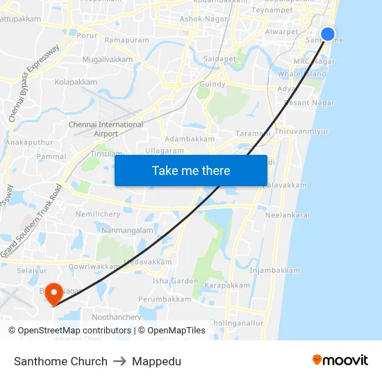 Santhome Church to Mappedu map