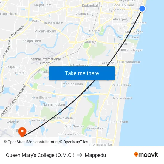 Queen Mary's College (Q.M.C.) to Mappedu map
