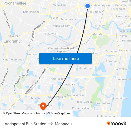 Vadapalani Bus Station to Mappedu map