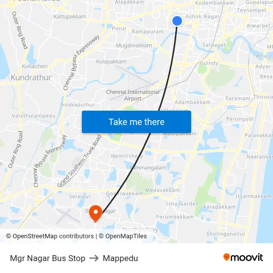 Mgr Nagar Bus Stop to Mappedu map