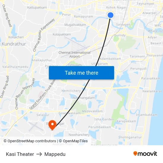 Kasi Theater to Mappedu map