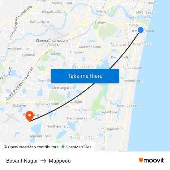 Besant Nagar to Mappedu map