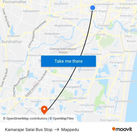 Kamarajar Salai Bus Stop to Mappedu map
