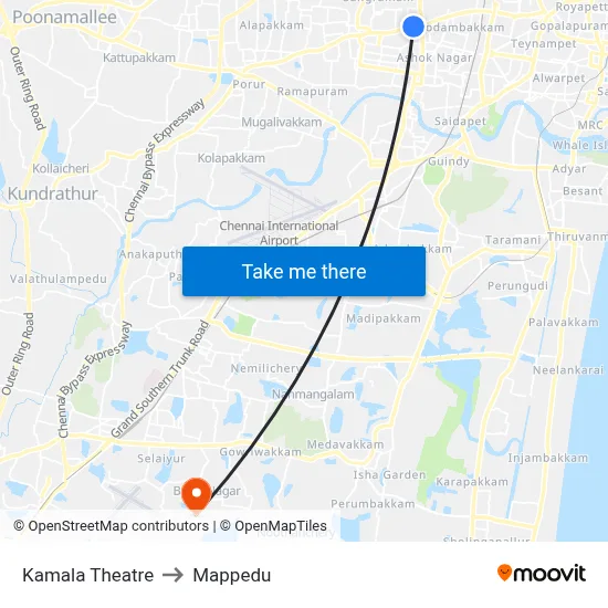 Kamala Theatre to Mappedu map