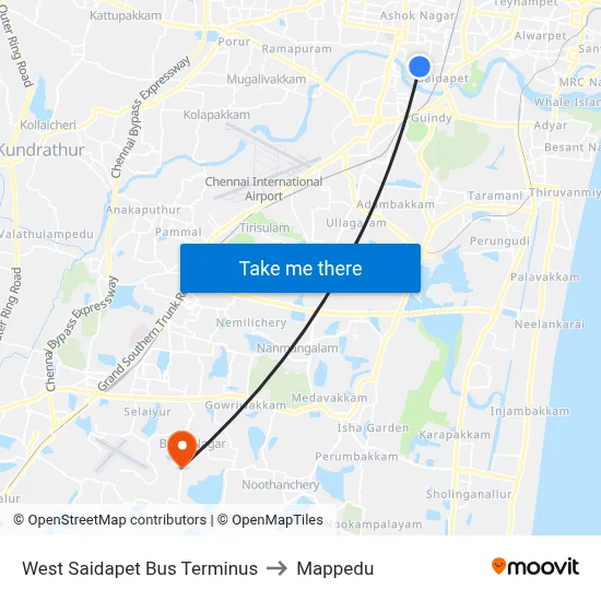 West Saidapet Bus Terminus to Mappedu map