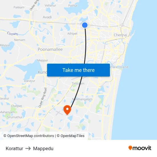 Korattur to Mappedu map