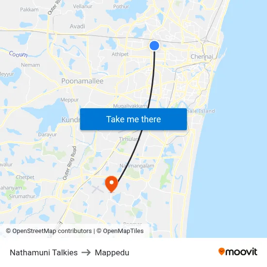 Nathamuni Talkies to Mappedu map