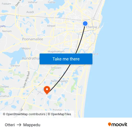 Otteri to Mappedu map