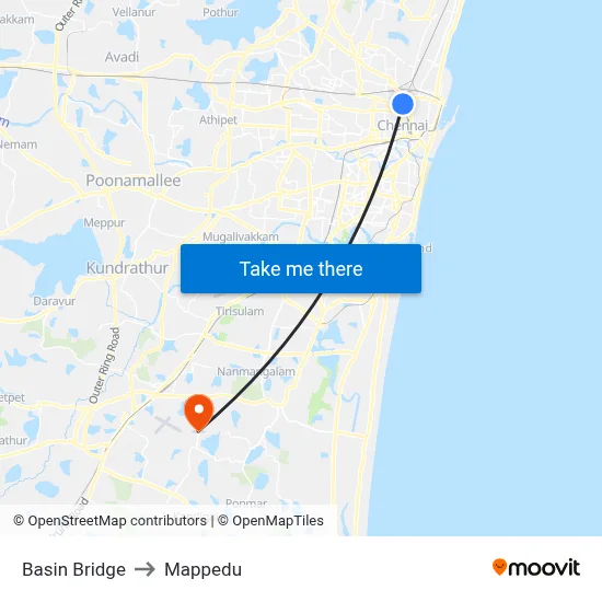 Basin Bridge to Mappedu map