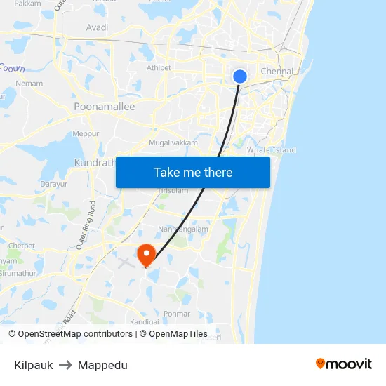 Kilpauk to Mappedu map