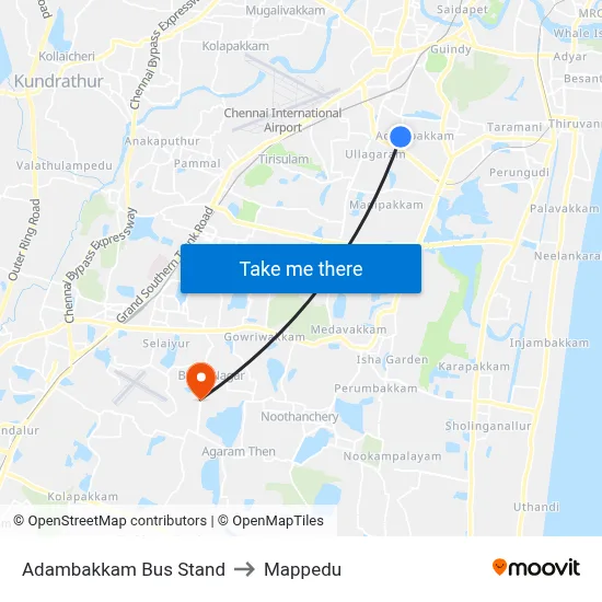Adambakkam Bus Stand to Mappedu map