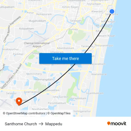 Santhome Church to Mappedu map