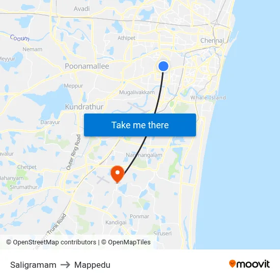 Saligramam to Mappedu map