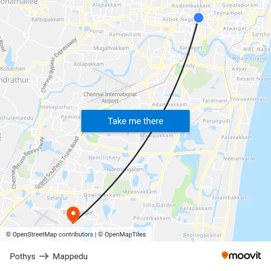 Pothys to Mappedu map