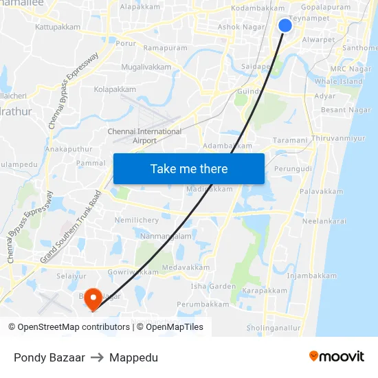 Pondy Bazaar to Mappedu map