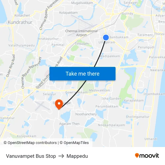 Vanuvampet Bus Stop to Mappedu map