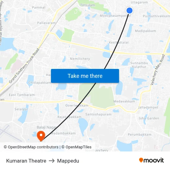 Kumaran Theatre to Mappedu map