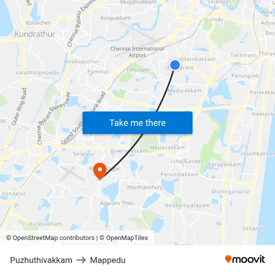 Puzhuthivakkam to Mappedu map