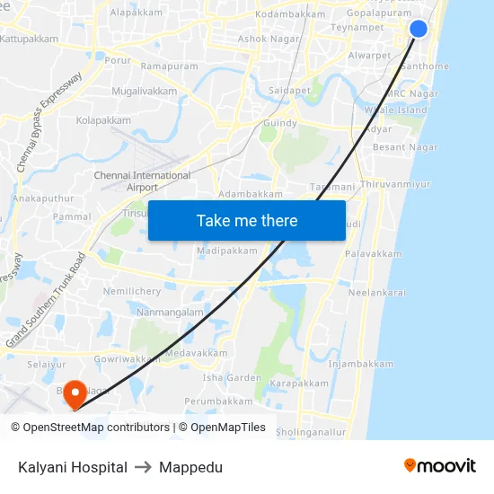 Kalyani Hospital to Mappedu map