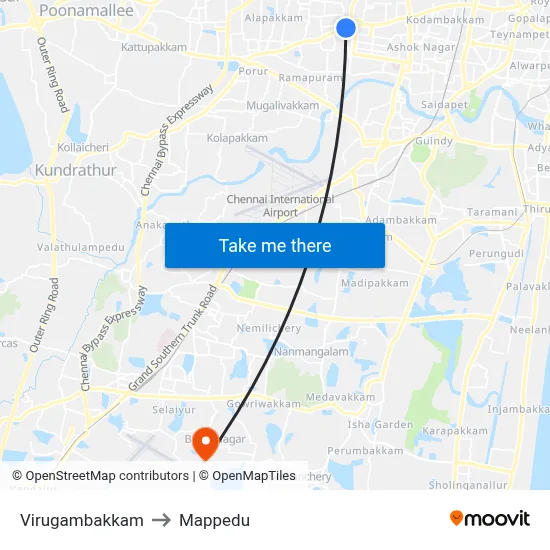 Virugambakkam to Mappedu map