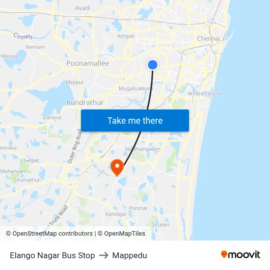 Elango Nagar Bus Stop to Mappedu map