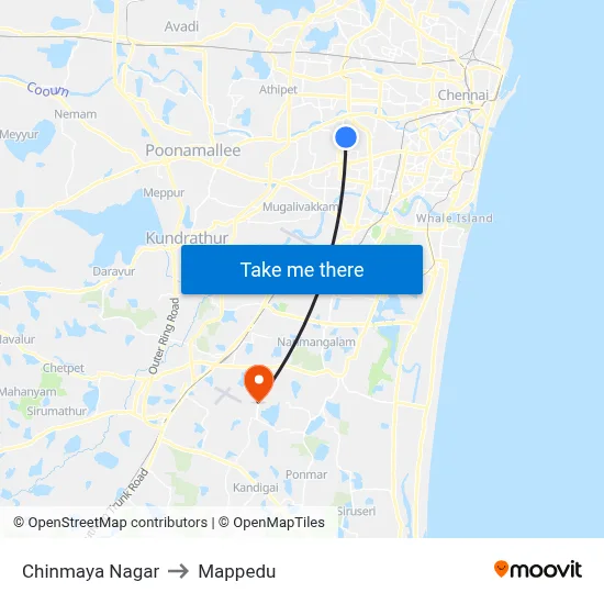 Chinmaya Nagar to Mappedu map