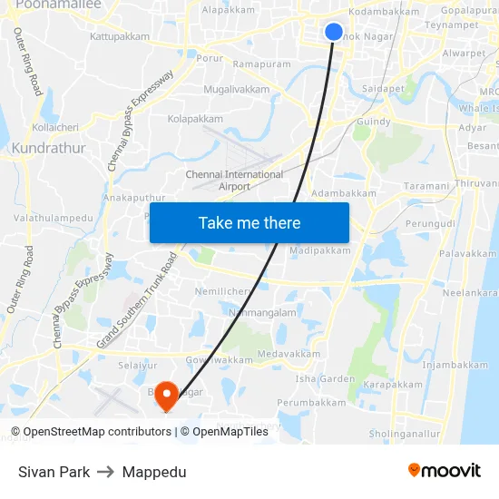 Sivan Park to Mappedu map