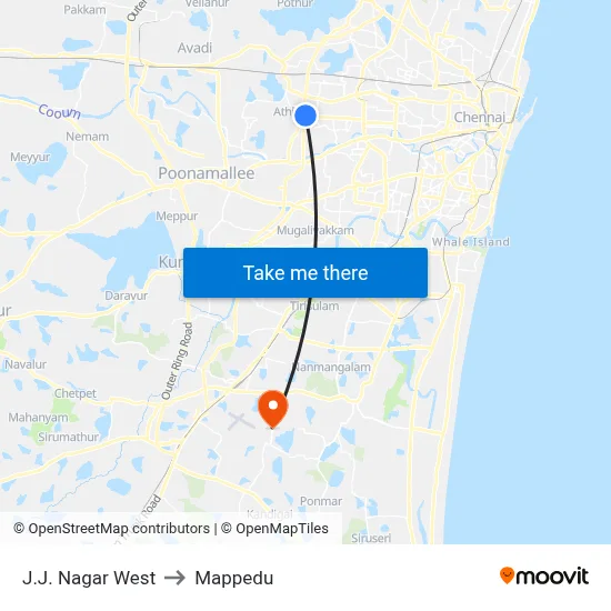 J.J. Nagar West to Mappedu map