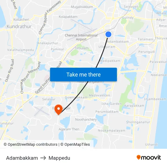 Adambakkam to Mappedu map