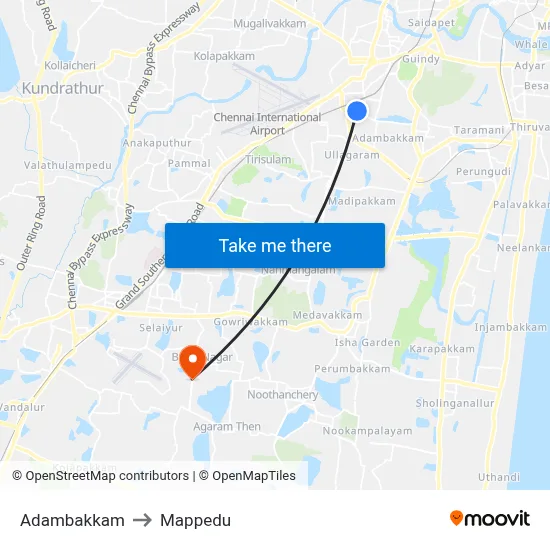 Adambakkam to Mappedu map