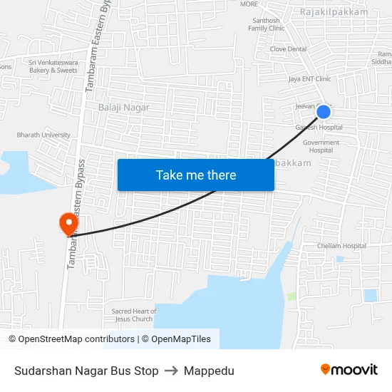 Sudarshan Nagar Bus Stop to Mappedu map