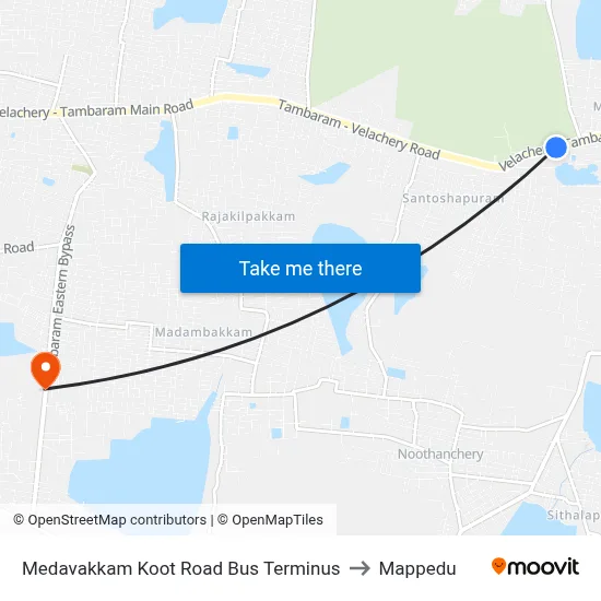 Medavakkam Koot Road Bus Terminus to Mappedu map