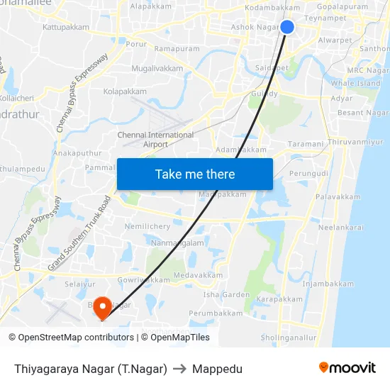 Thiyagaraya Nagar (T.Nagar) to Mappedu map