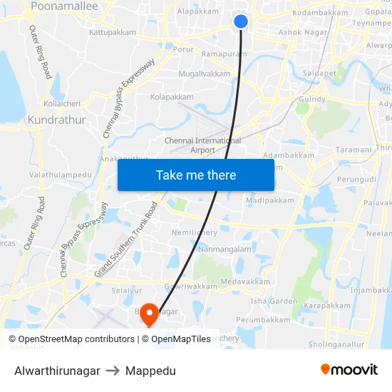 Alwarthirunagar to Mappedu map