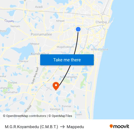 M.G.R.Koyambedu (C.M.B.T.) to Mappedu map