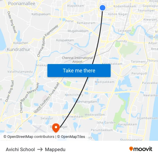 Avichi School to Mappedu map