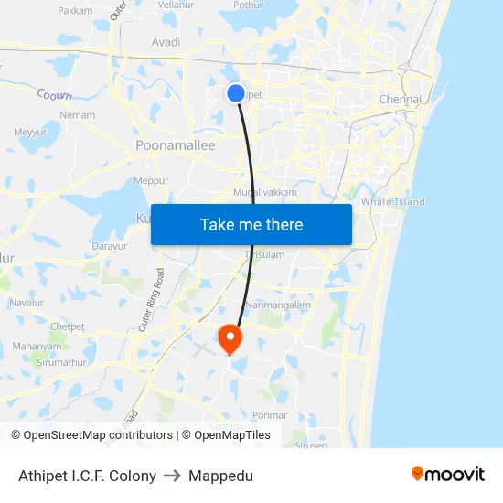 Athipet I.C.F. Colony to Mappedu map