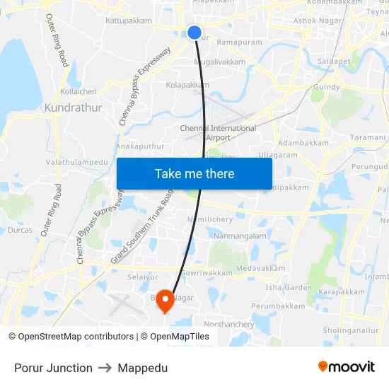 Porur Junction to Mappedu map