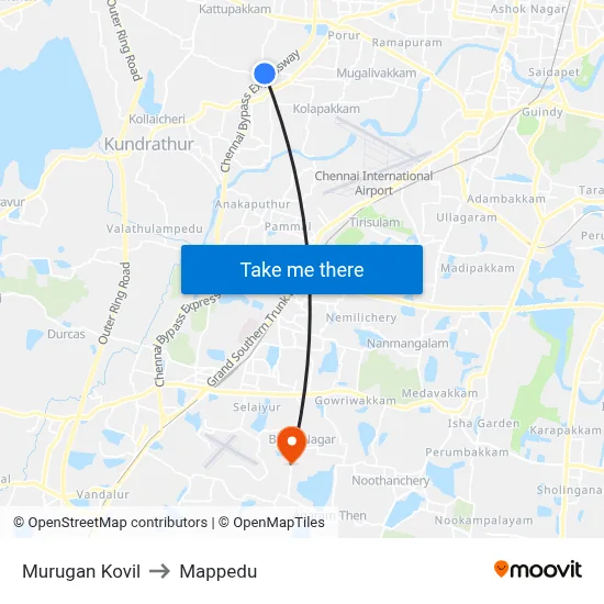 Murugan Kovil to Mappedu map