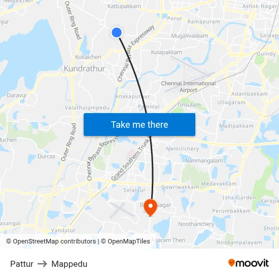 Pattur to Mappedu map
