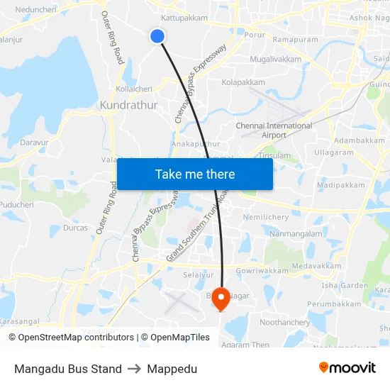 Mangadu Bus Stand to Mappedu map