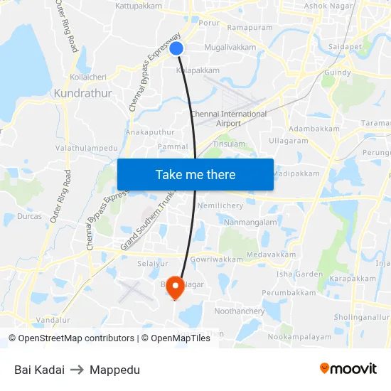 Bai Kadai to Mappedu map